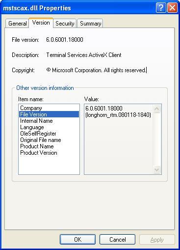 Properties of mstscax.dll