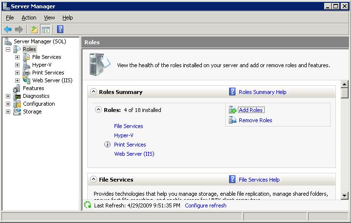 Server Manager 2008 Roles Expanded