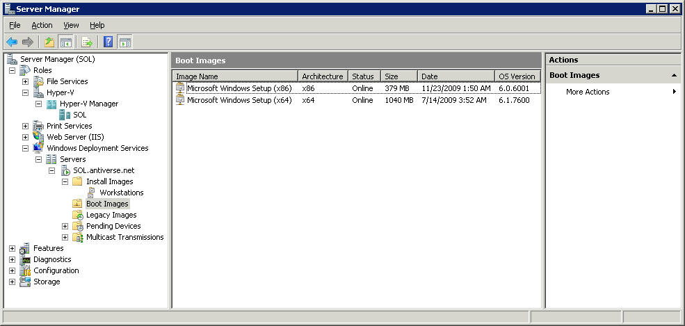 Server Manager WDS view of Boot Images