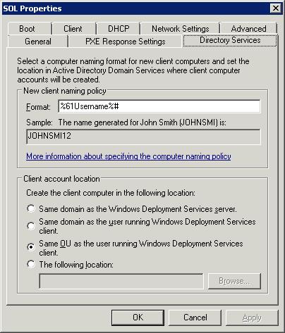 Server Properties - Directory Services